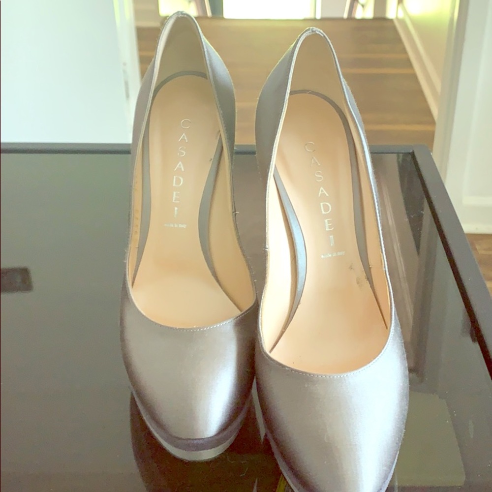 Silver satin shoes